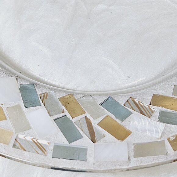 Spring Mossaic Yankee Candle Votive Holder Glass Plate Blue & Brown Tile Dish - Picture 4 of 7